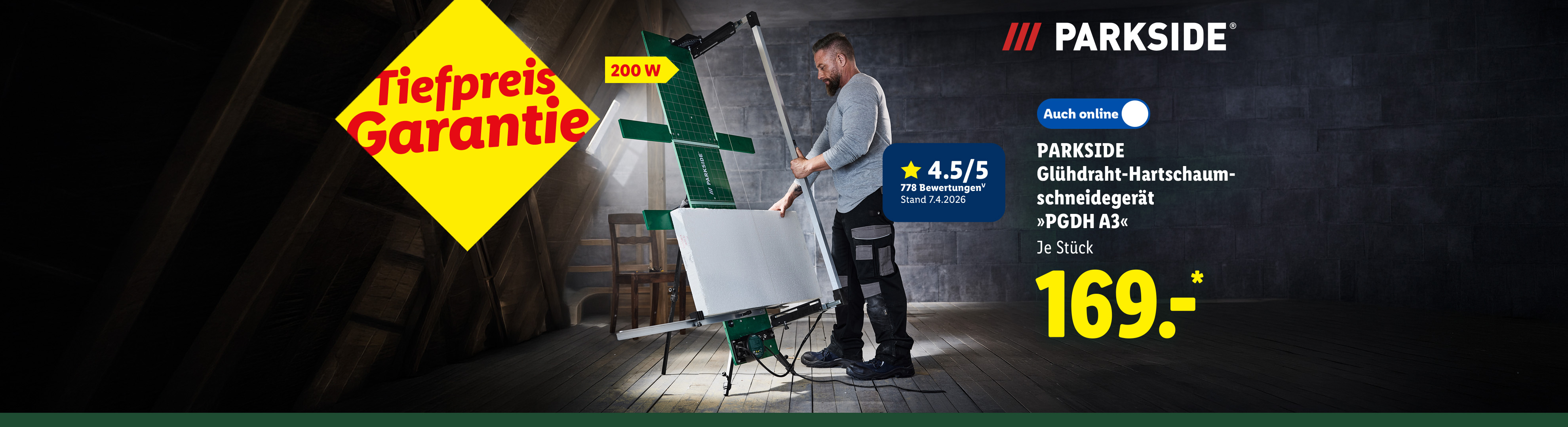 Tiefpreis Garantie: PARKSIDE Glühdraht-Hartschaumschneidegerät »PGDH A3«, 200 W, je Stück, auch online für 169.00 €*.