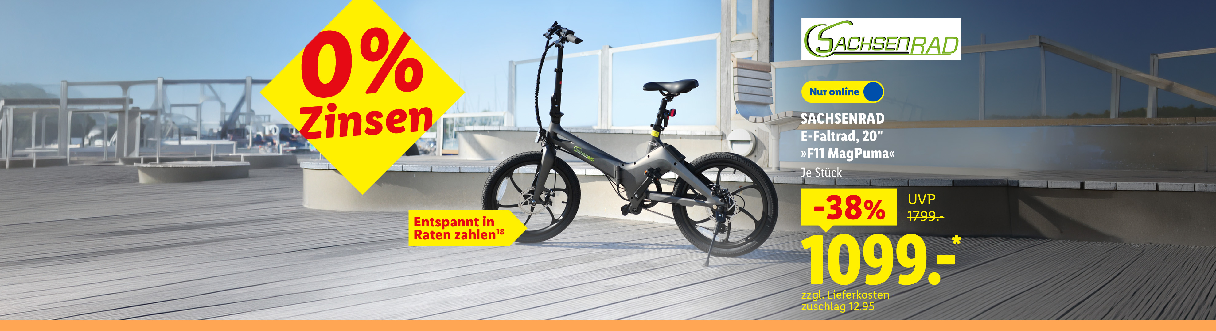 0% Zinsen: SACHSENRAD E-Faltrad, 20" »F11 MagPuma«, Entspannt in Raten zahlen, je Stück 38% günstiger, Nur online für 1099.00 €*. zzgl. Lieferkostenzuschlag 12.95.
