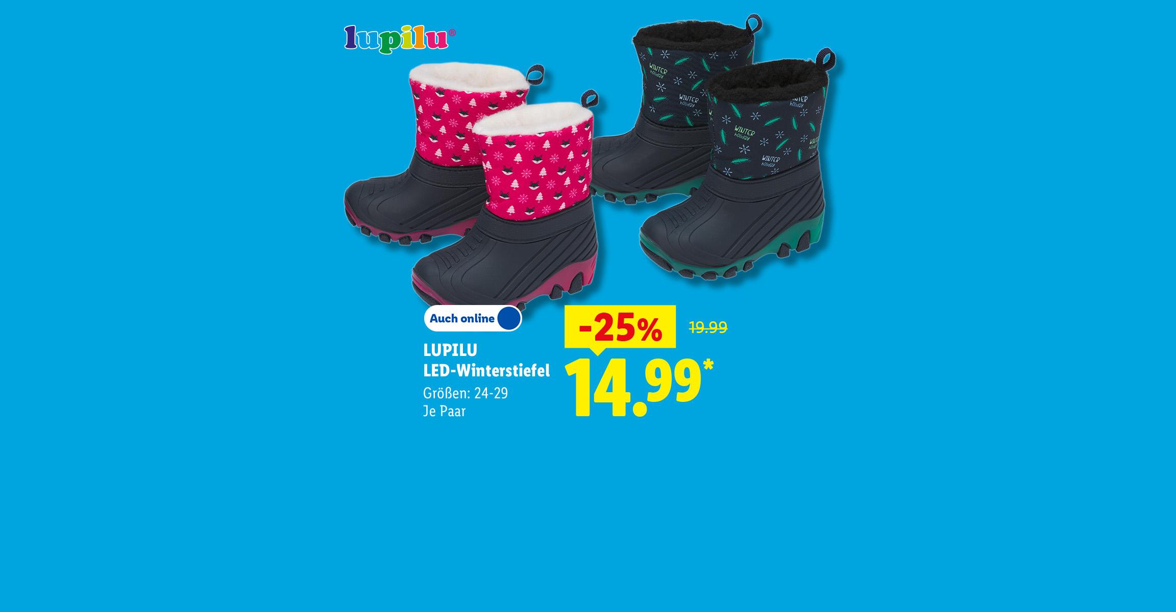 LUPILU LED-Winterstiefel, Größen: 24-29, je Paar -25% günstiger, Auch online für 14.99 €*.