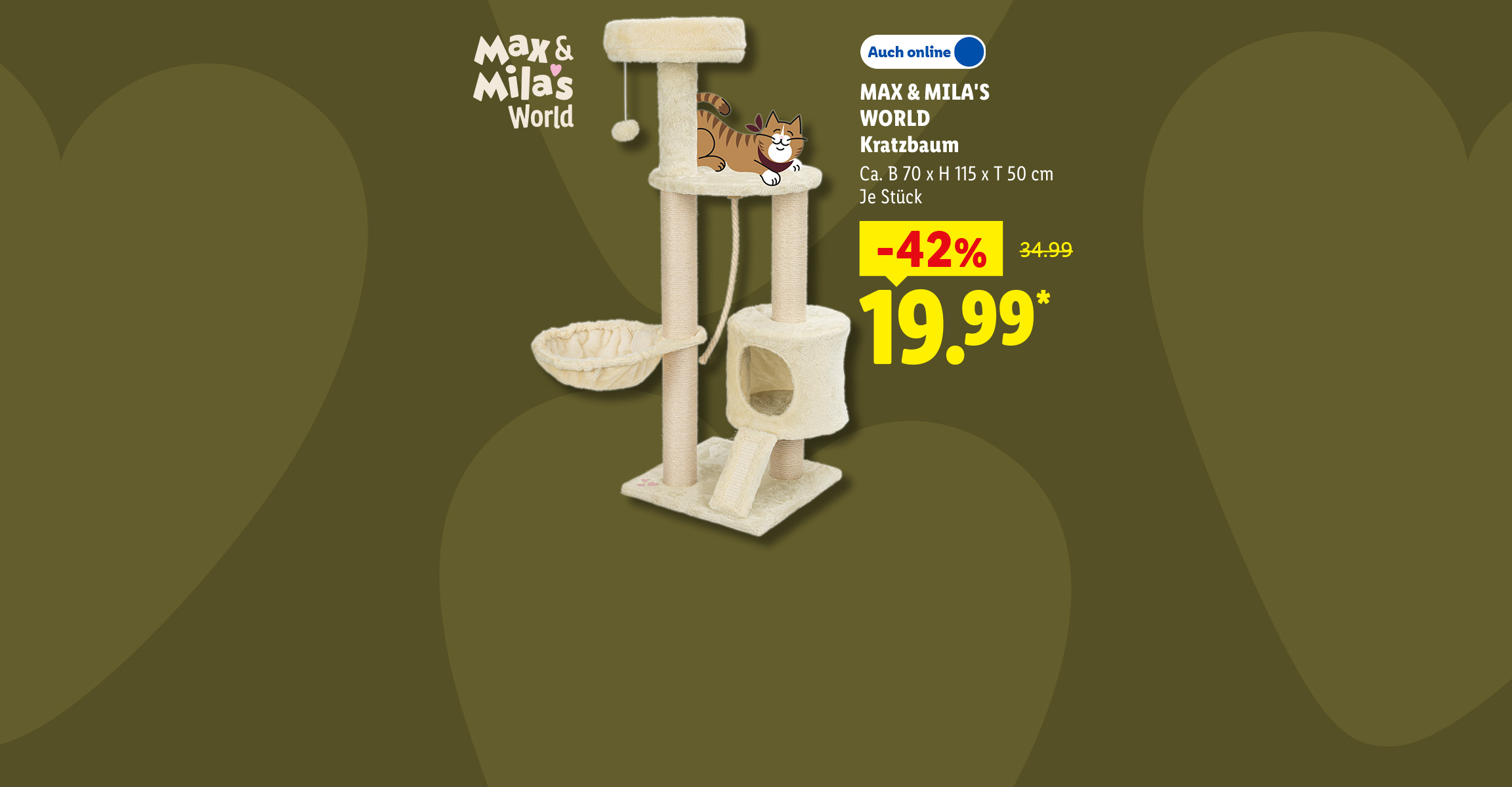 AI-generiert: MAX & MILA'S WORLD Kratzbaum, Ca. B 70 x H 115 x T 50 cm, je Stück -42% günstiger, Auch online für 19.99 €*. AI-generated.