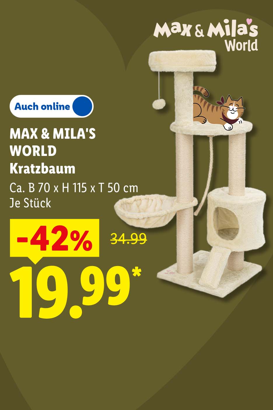 MAX & MILA’S WORLD Kratzbaum, ca. B 70 x H 115 x T 50 cm, je Stück auch online -42% günstiger für 19.99 €*.
