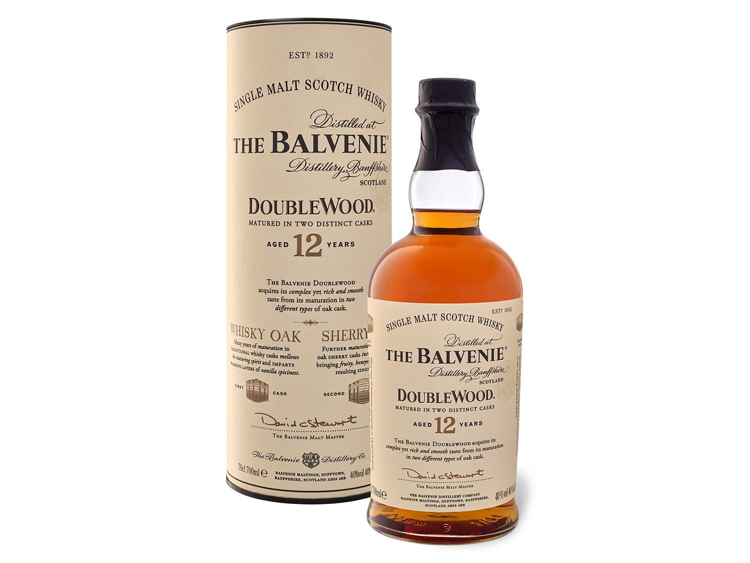 mit The Balvenie Malt Scotch Vol Single Double Wood Whisky 40% Jahre 12 Geschenkbox