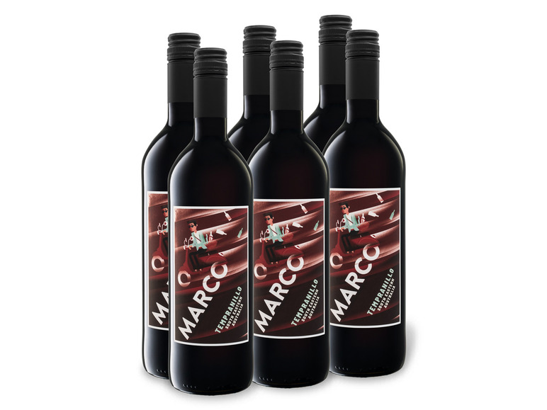 6 x trocken, Weinpaket Marco Rotwein 0,75-l-Flasche Tempranillo