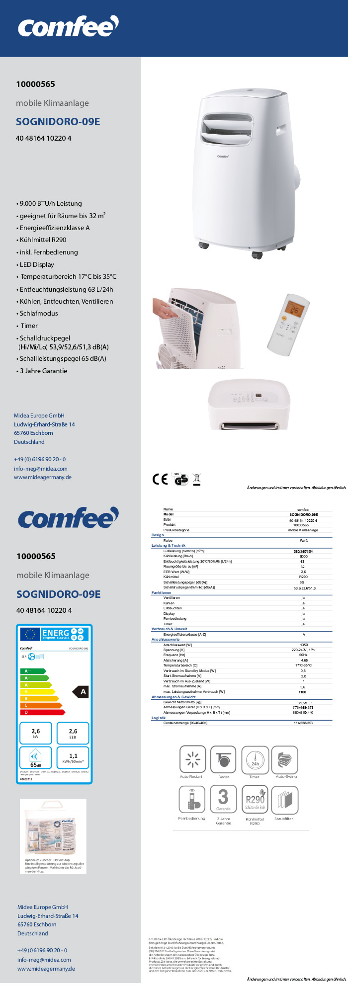 | Klimaanlage mobile LIDL »SOGNIDORO-09E« Comfee