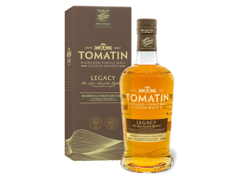 Vol Legacy 43% Scotch Malt Tomatin mit Highland Whisky Geschenkbox Single