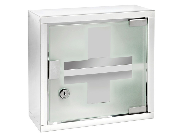 Gehe zu Vollbildansicht: Wenko Medikamentenschrank, mit abschließbarer Glastür, aus Edelstahl - Bild 1