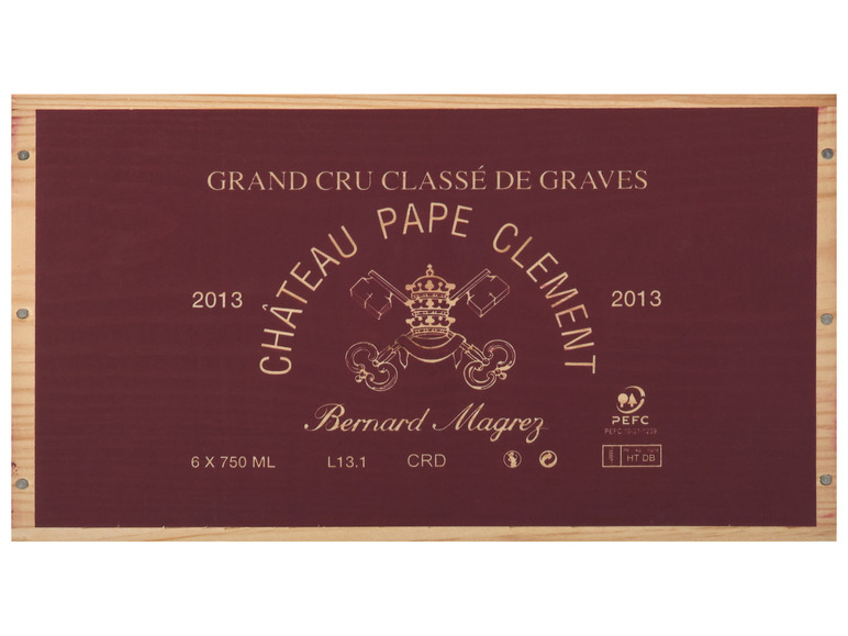 2013 Château Clement 0,75-l-Flasche AOP 6 Pape trocken, Original-Holzkiste Rotwein x Pessac-Léognan -