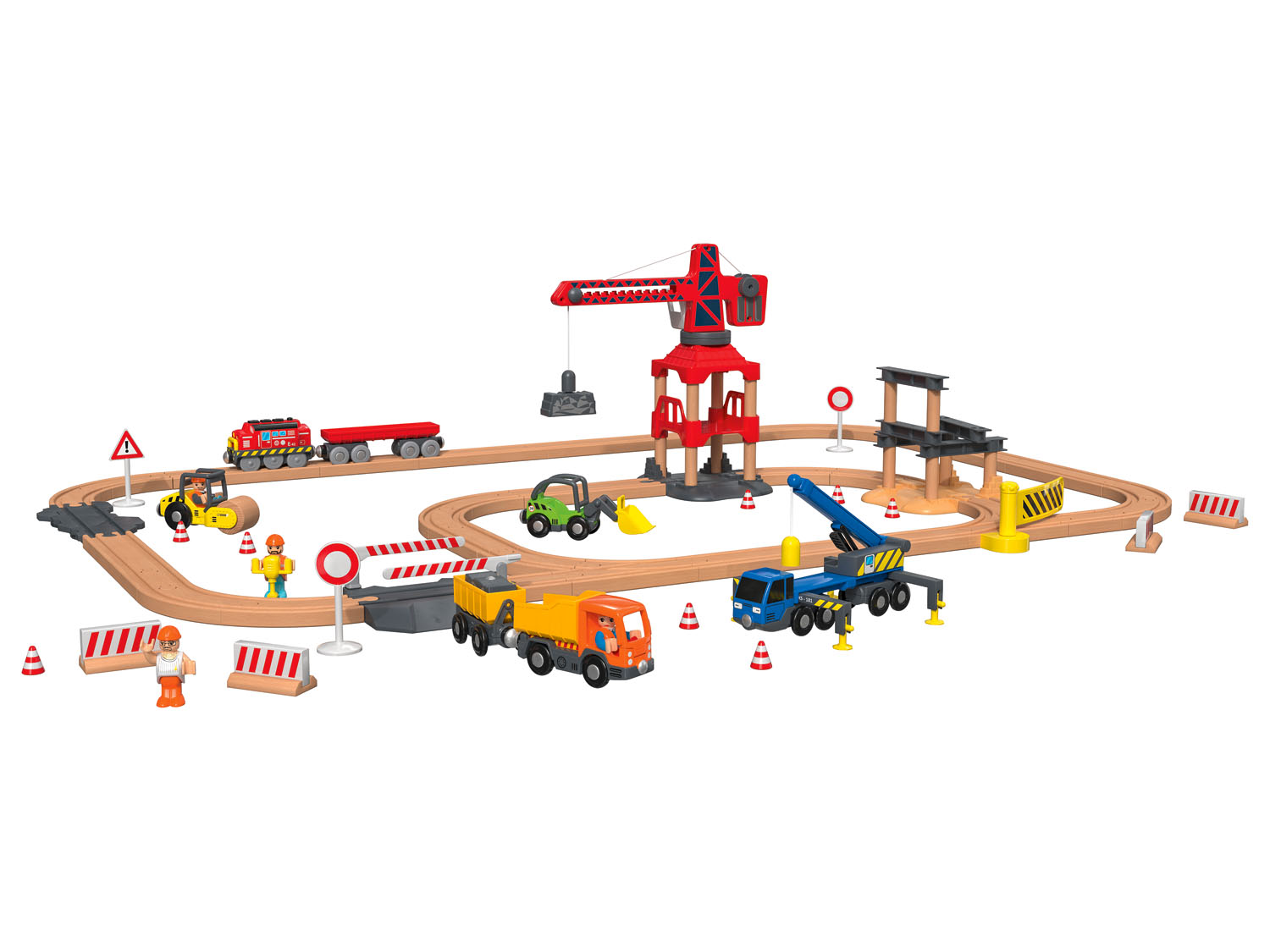 Angebot Lidl Playtive Holz Eisenbahn Baustelle 68 Teilig