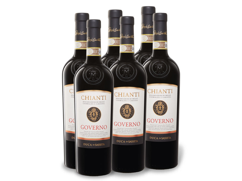 6 x 0 75-l-Flasche Weinpaket Duca di Sasseta Chianti DOCG Governo trocken  Rotwein