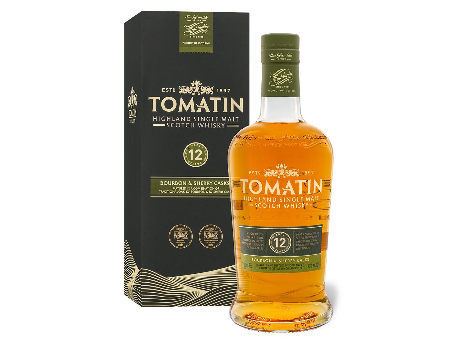 Tomatin Highland Single Malt Scotch Whisky 12 Jahre mit Geschenkbox 43% Vol