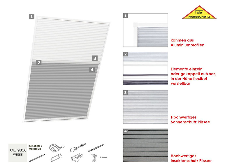Gehe zu Vollbildansicht: wip 2in1-Dachfenster-Plissee, Sonnen- u. Insektenschutz, Aluminiumprofile, B 110 x H 160 cm - Bild 5