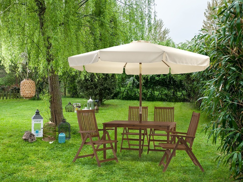 Gehe zu Vollbildansicht: FLORABEST Gartentisch, aus Akazienholz, mit Aussparung für Sonnenschirme, wetterfest - Bild 5