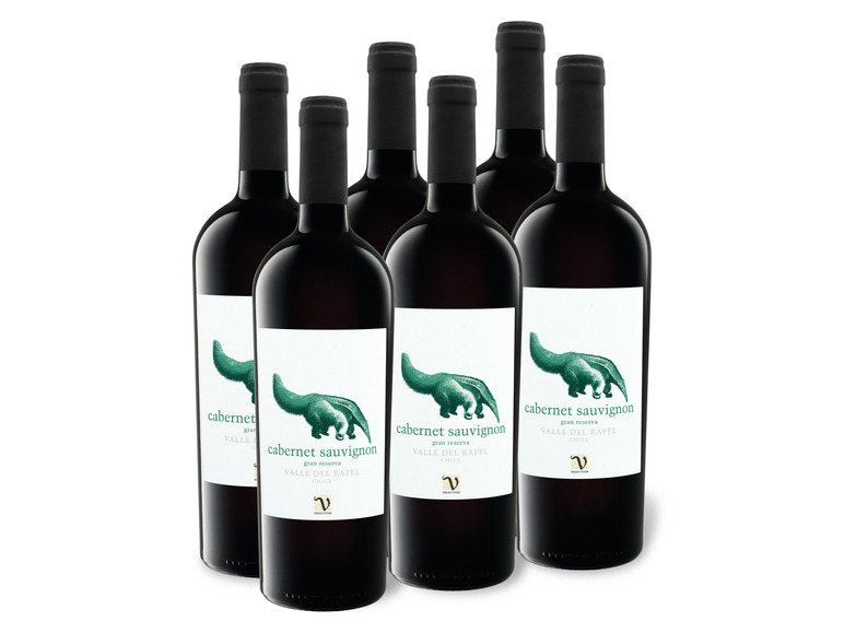 6 x 0,75-l-Flasche Weinpaket VIAJERO Cabernet Sauvignon Gran Reserva Valle del Rapel trocken, Rotwein