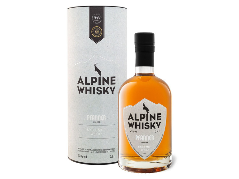 Vol Geschenkbox Single 43% Alpine Malt Whisky Pfanner mit