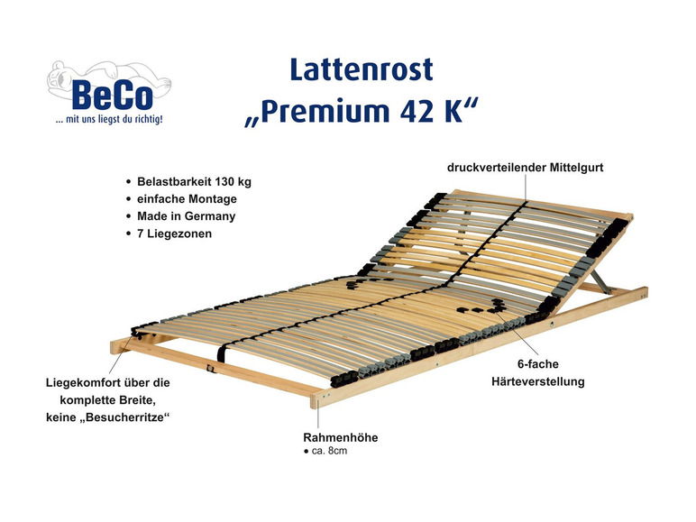 Gehe zu Vollbildansicht: BeCo 7-Zonen Premium-Lattenrost, 42 Leisten, verstellbar - Bild 5