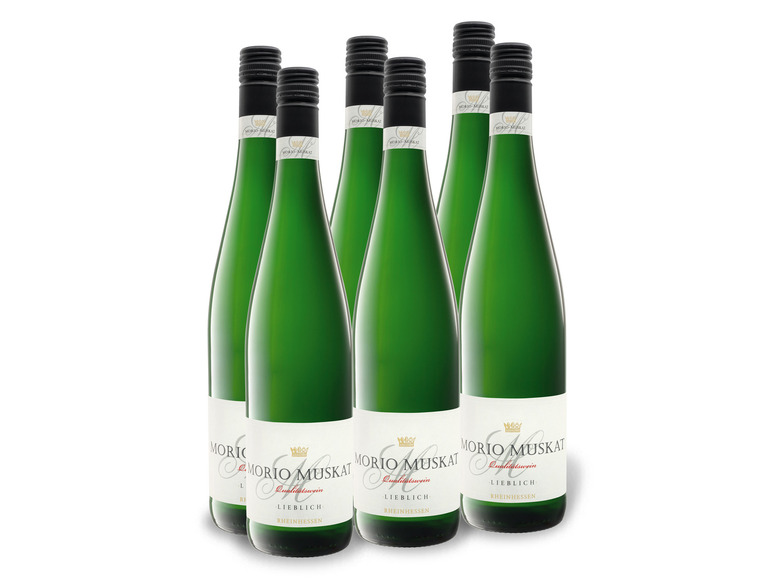 Weißwein 0,75-l-Flasche-Weinpaket lieblich, QbA Morio-Muskat x 6 Rheinhessen