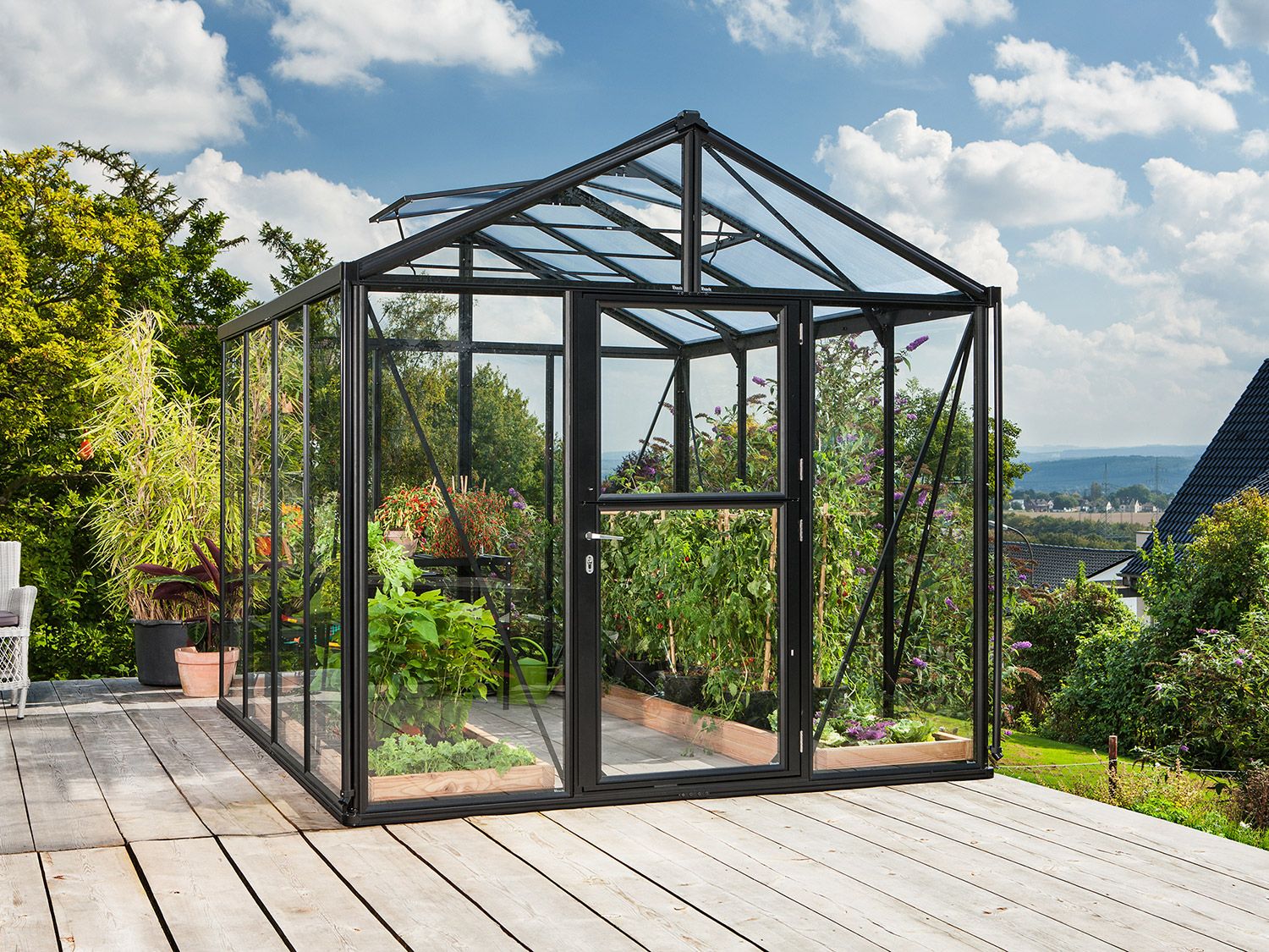 Vitavia Gartengewächshaus Zeus (3mm Einscheibensicherheitsglas, ca. 15,7 qm, schwarz) ca. 15,7 qm