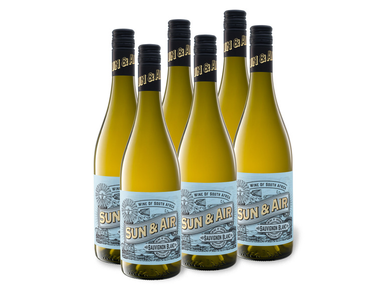 Weißwein Sauvignon 0,75-l-Flasche Blanc Südafrika trocken, 6 Weinpaket x Air Sun &
