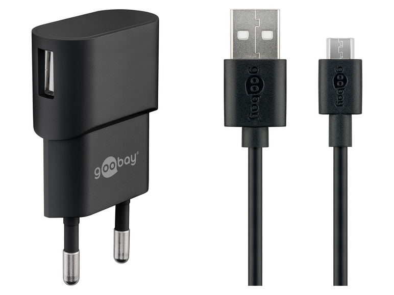 Gehe zu Vollbildansicht: Goobay USB-A2.0 auf Micro USB-Ladeset (5W) , schwarz - Bild 1