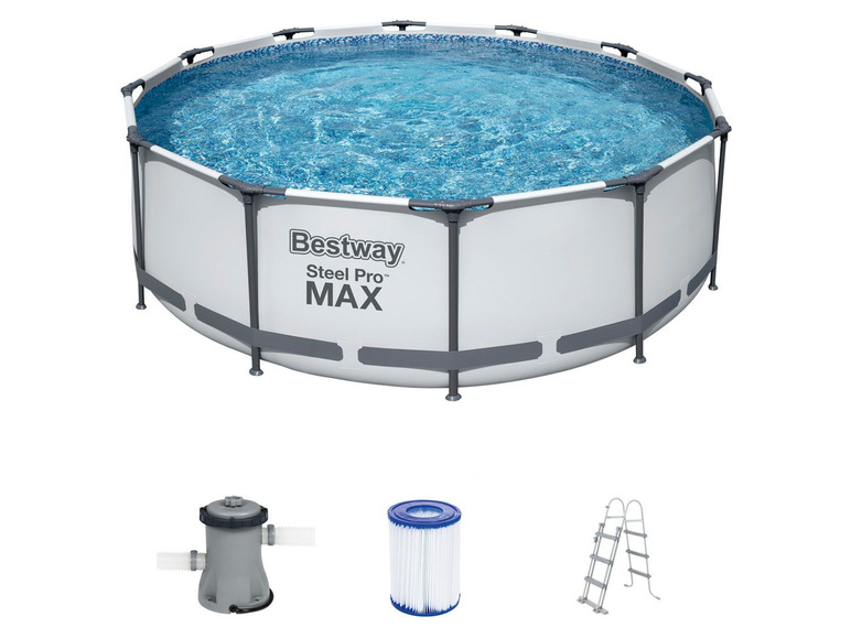 Bestway Pool »Steel cm 366x100 ProMAX™«, Sicherheitsleiter Filterpumpe, Stahlrahmenpool-Set