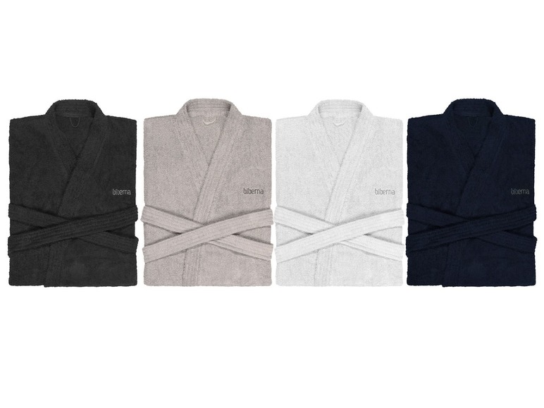Gehe zu Vollbildansicht: Biberna Bademantel/Kimono, unisex, reine Baumwolle, kurzes Design, Gürtel und 2 Taschen - Bild 1
