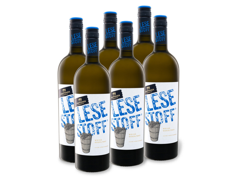 6 x 0,75-l-Flasche Weinpaket halbtrocken, Cuvée QbA Lesestoff® Weingärtner Weißwein Lauffener weißgekeltert