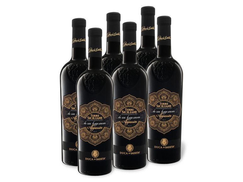 6 0,75-l-Flasche di Weinpaket Terre Siciliane Duca halbtrocken, Sasseta x IGT Rotwein