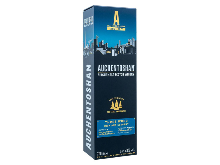 Three AUCHENTOSHAN Scotch Whisky Geschenkbox Malt Single 43% Wood Vol mit