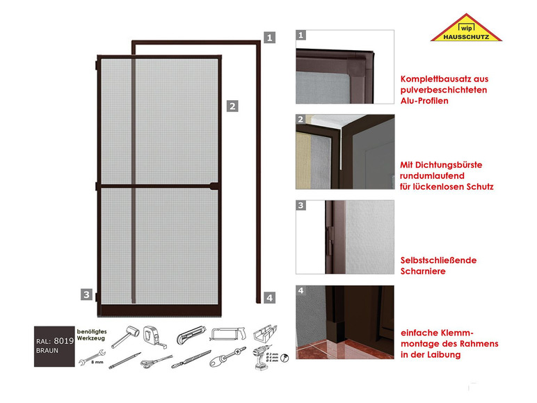 Gehe zu Vollbildansicht: wip Sparset - Insektenschutz-Tür inkl. Universal-Klemmzarge Komplettbausatz B 125 x H 245 cm - Bild 8