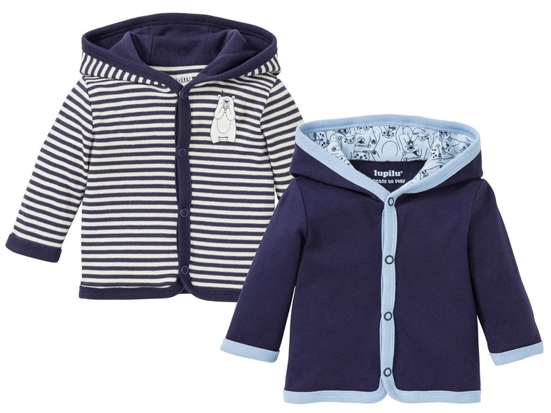 Gehe zu Vollbildansicht: LUPILU® Baby Jacken Jungen, 2 Stück, mit Kapuze, Knopfleiste, aus reiner Bio-Baumwolle - Bild 1