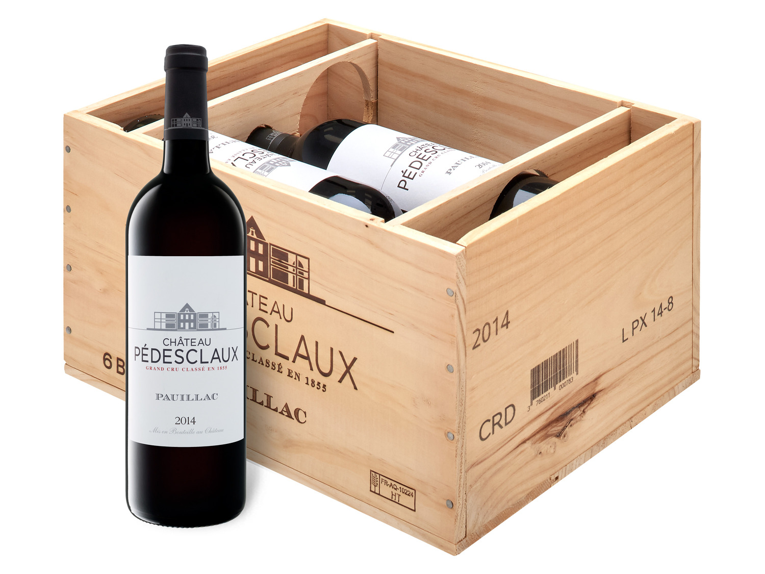 6 Cru Château Pédesclaux Pauillac x 5éme AOC - Classé 2017 Grand Original-Holzkiste 0,75-l-Flasche Rotwein trocken,