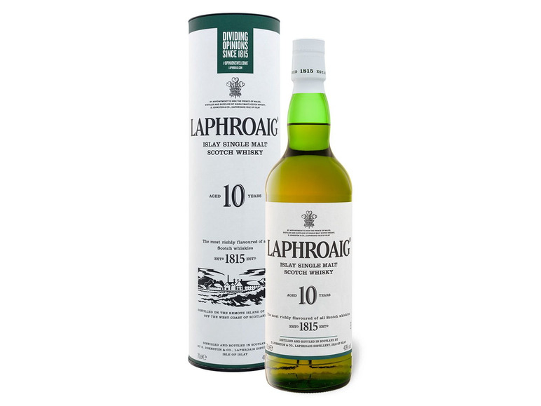 Laphroaig 10 Jahre Islay Singe Malt Scotch Whisky mit Geschenkbox 40% Vol