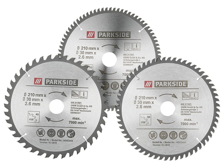 Gehe zu Vollbildansicht: PARKSIDE® Kreissägeblätter, 3 Stück, 60 Wechselzähne, 210 mm Durchmesser - Bild 1