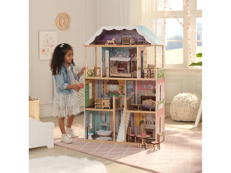 Gehe zu Vollbildansicht: Kidkraft Puppenhaus »Charlotte«, klassisches Design, 14-teiliges Möbelset, 4 Ebenen - Bild 4