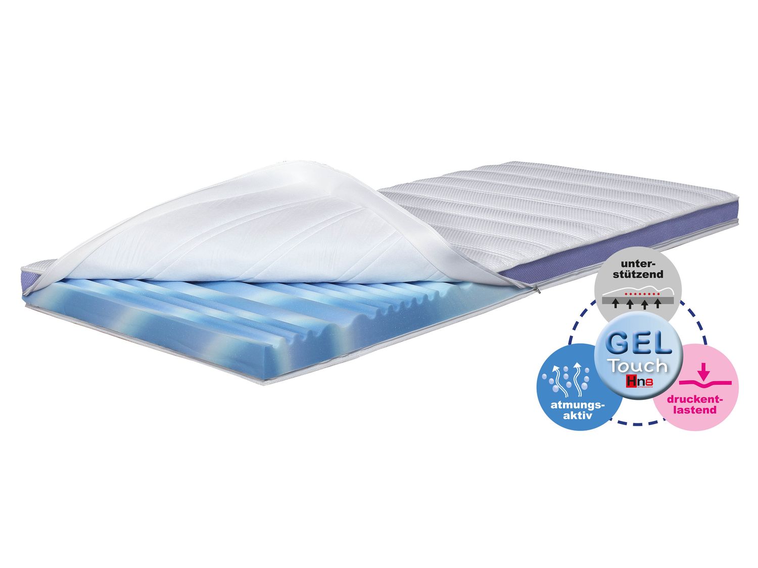 Hn8 Schlafsysteme Topper »Surf 100«, 7-Zonen Gelschaum-Kern, Cool-Effect Bezug