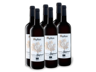 6 x Bordeaux AOP Phyllon BIO trocken, Weinpaket 0,75-l-Flasche Organic Rotwein