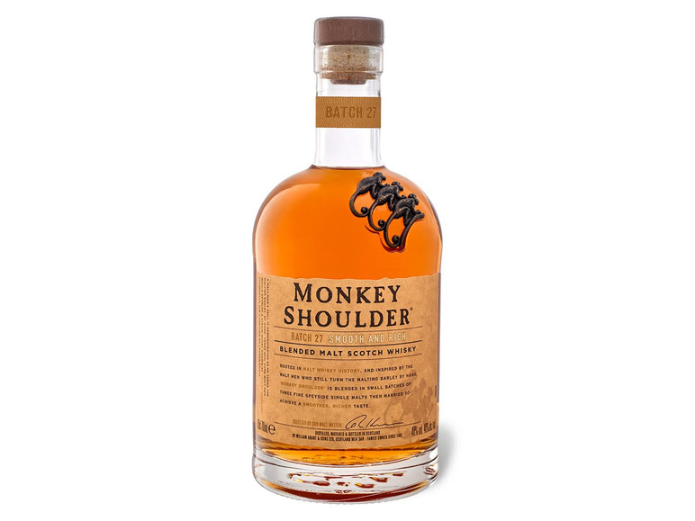 Vol 40% Monkey Whisky Malt 27 Batch Triple Scotch Shoulder
