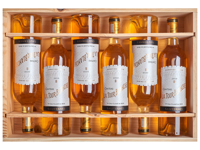 6 x 0,75-l-Flasche Château La Tour Süßwein Sauternes AOC Blanche - 2010 Original-Holzkiste süß