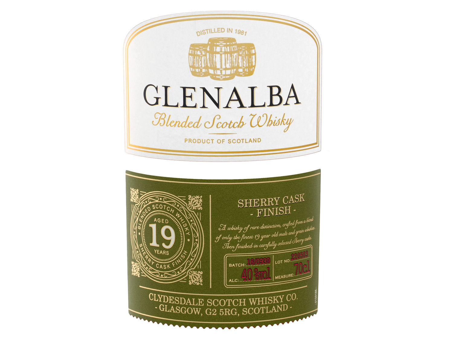 Glenalba Blended Scotch Whisky 19 Sherry… Oloroso Jahre