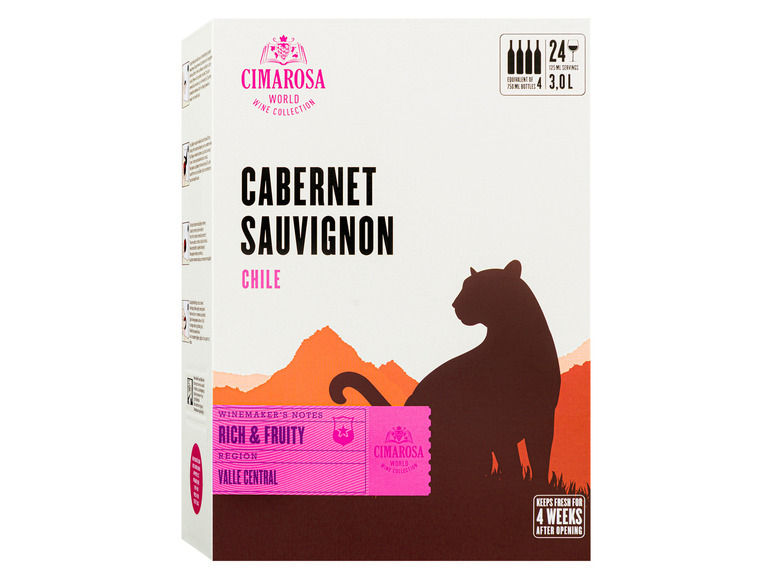 trocken, Sauvignon 3,0-l-Bag-in-Box CIMAROSA Chile Cabernet Rotwein