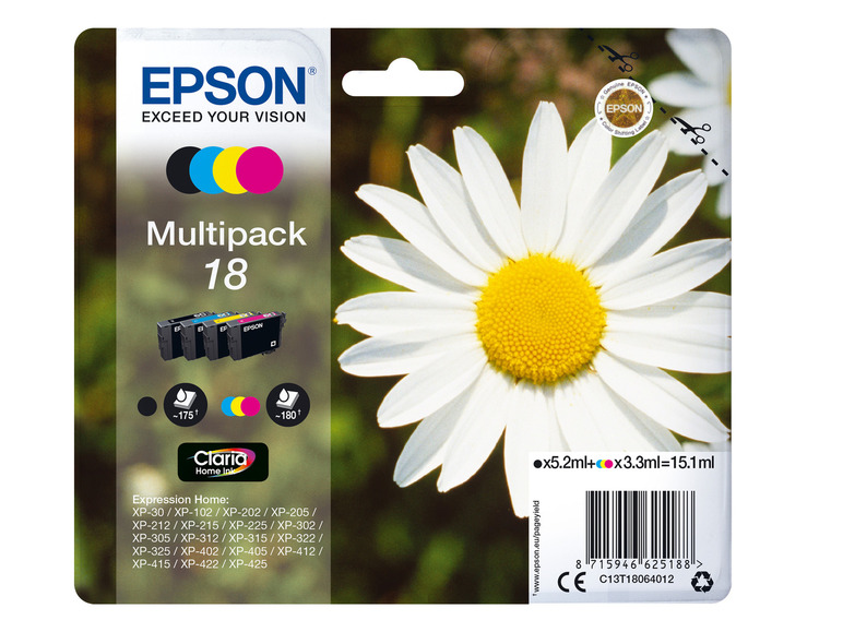 EPSON Schwarz/Cyan/Magenta/Gelb Tintenpatronen Multipack »18« Gänseblümchen