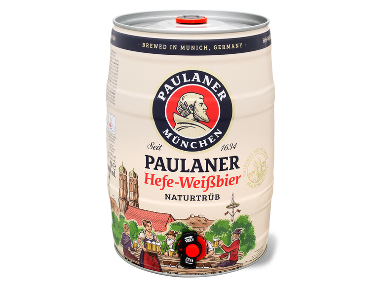 Paulaner Hefe-Weißbier Naturtrüb 5 % 5,5 Bierfass Vol mit Pfandfrei Zapfhahn, Liter
