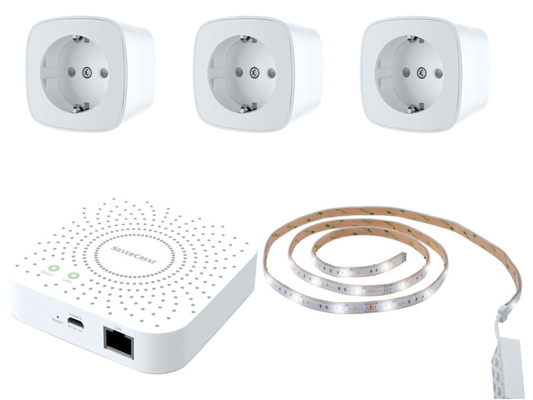 SILVERCREST® Zigbee Smart Home + 3 Zwischenstecker + Set, LED-Band Gateway Starter