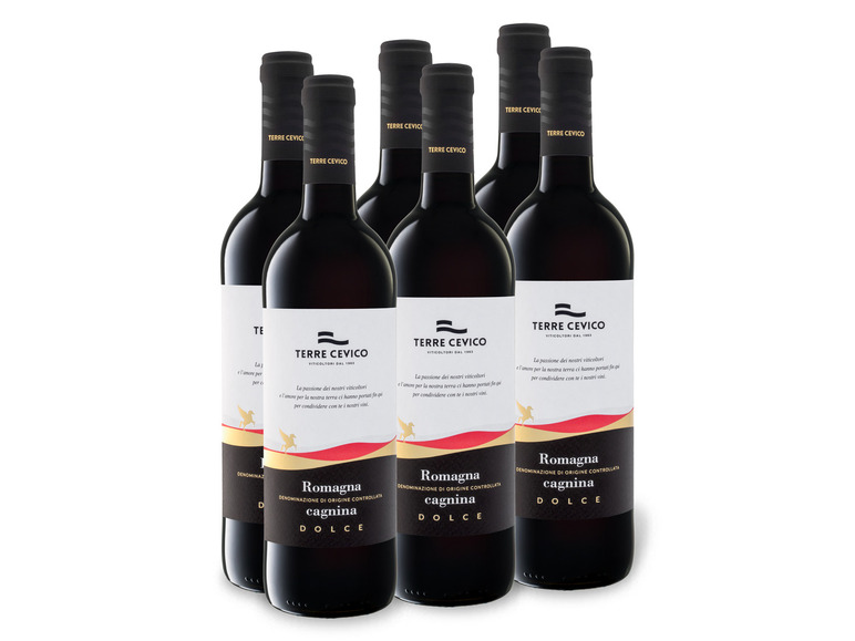 6 x 0,75-l-Flasche Weinpaket süß, Terre DOC Cevico Romagna Rotwein Cagnina