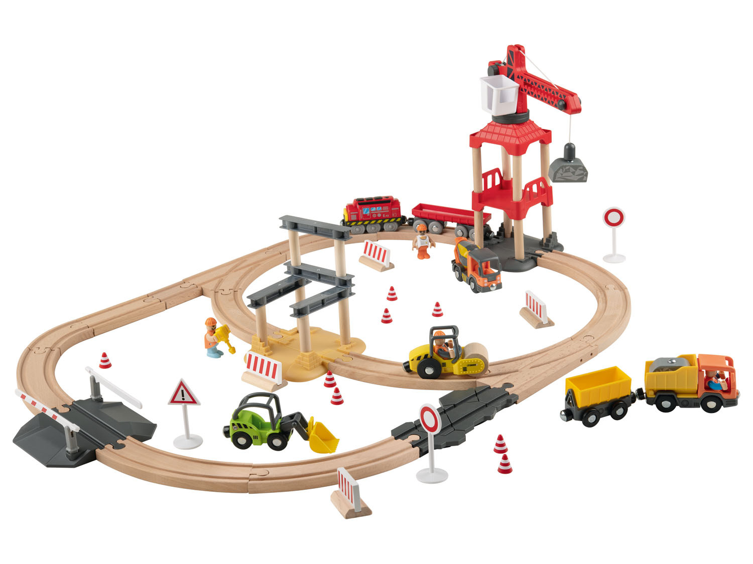 Holz-Eisenbahn-Set Playtive mit Baustelle, Buchenholz