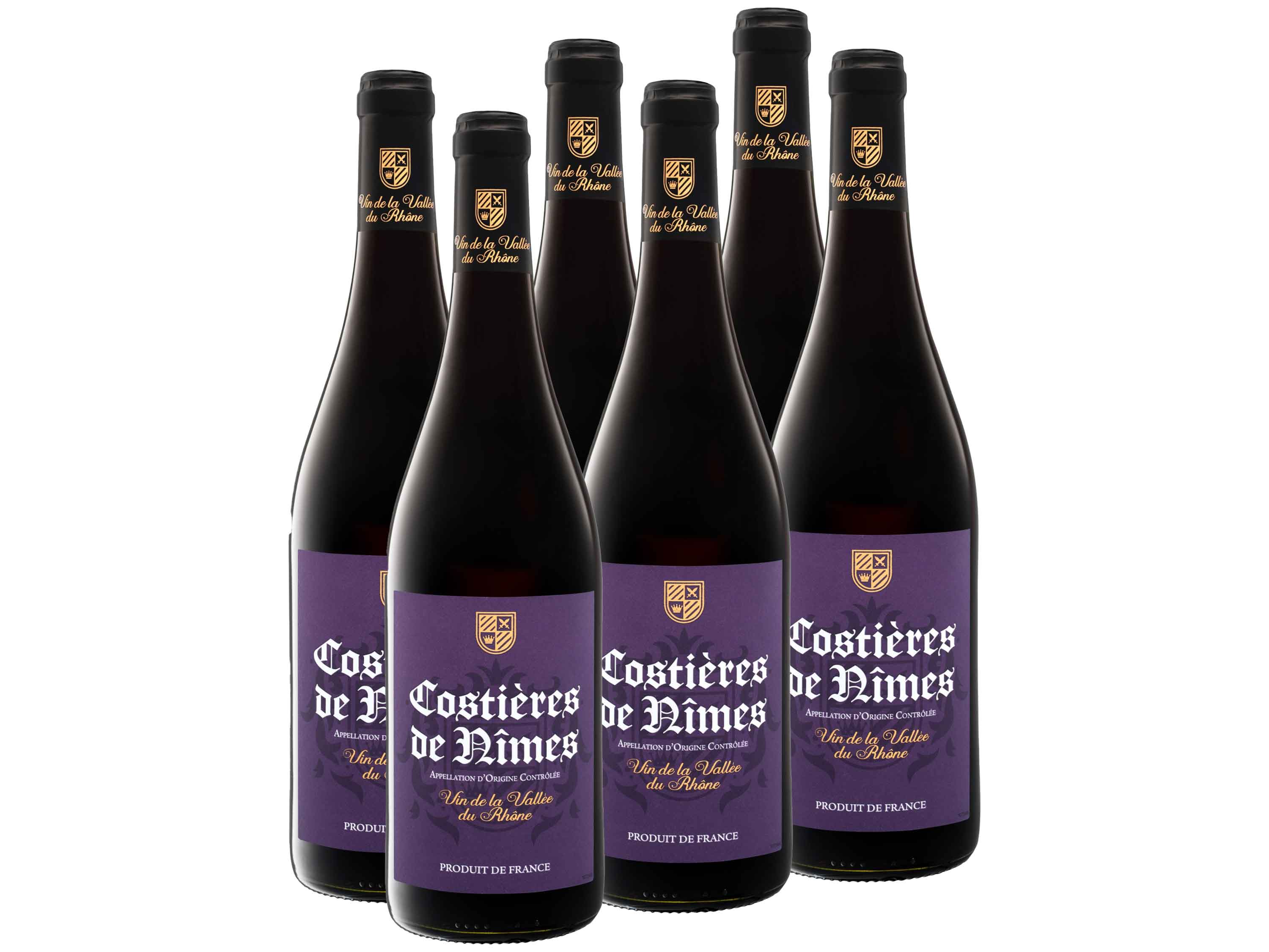 6 x 0,75-l-Flasche Weinpaket Costières de Nîmes AOP trocken, Rotwein