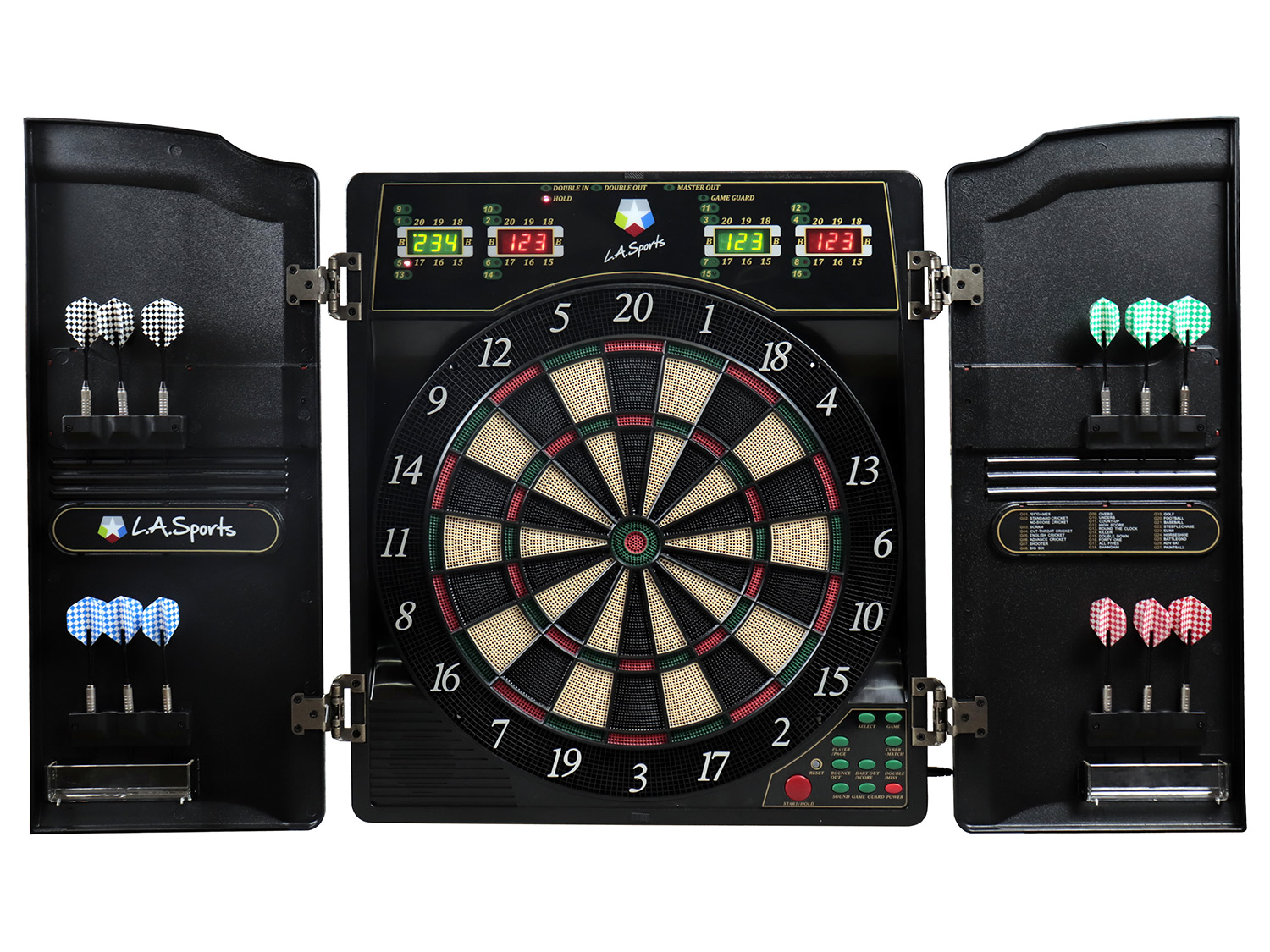 L.A. Sports Electronic Dart London, 16 Player Cabinet, 4 LED, 12 Darts, 52 Tips