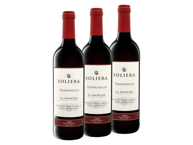 Gehe zu Vollbildansicht: 3 x 0,75-l-Flasche Weinpaket Felix Solis Soliera Tempranillo La Mancha DO trocken vegan, Rotwein - Bild 1