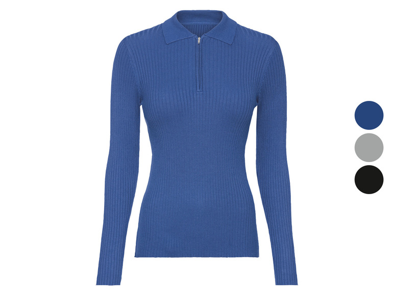 Gehe zu Vollbildansicht: esmara® Damen Rippstrick-Pullover, mit Polokragen und Reißverschluss - Bild 1