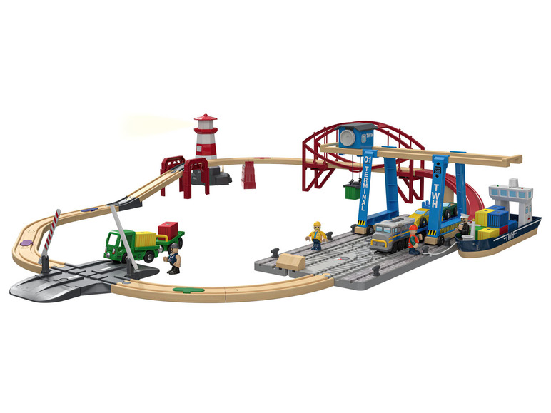 Eisenbahn-Set, Playtive Echtholz Containerhafen aus